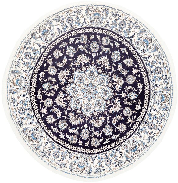 Tappeto Nain Kashmar Persia Medaglione Blu Crema 242x252 Cm