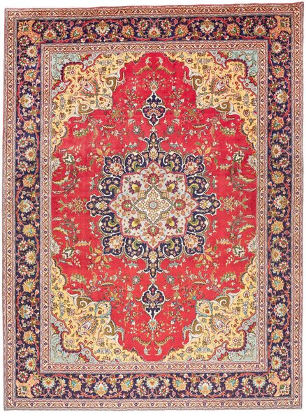 Tappeto Tabriz Persia Medaglione Rosso Blu 257x348 Cm