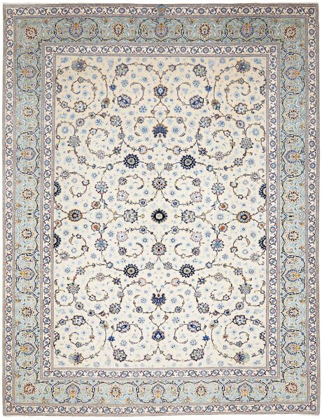 Tappeto Kashan Persia Floreale Avorio Azzurro 310x400 Cm