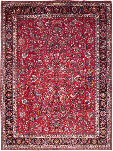 Tappeto Mashad Persia Floreale Rosso Blu 302x402 Cm