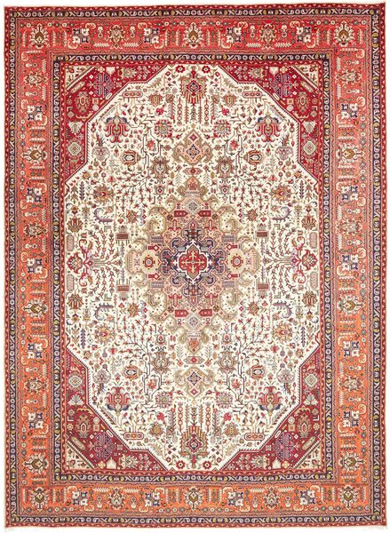Tappeto Tabriz Persia Medaglione Crema Rosso 252x346 Cm