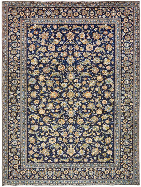 Tappeto Kashan Persia Floreale Blu Scuro Crema 305x408 Cm
