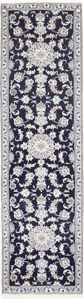 Tappeto Nain Kashmar Persia Medaglione Blu Notte Bianco 78x305 Cm