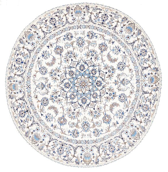 Tappeto Nain Kashmar Persia Medaglione Bianco Azzurro 242x254 Cm