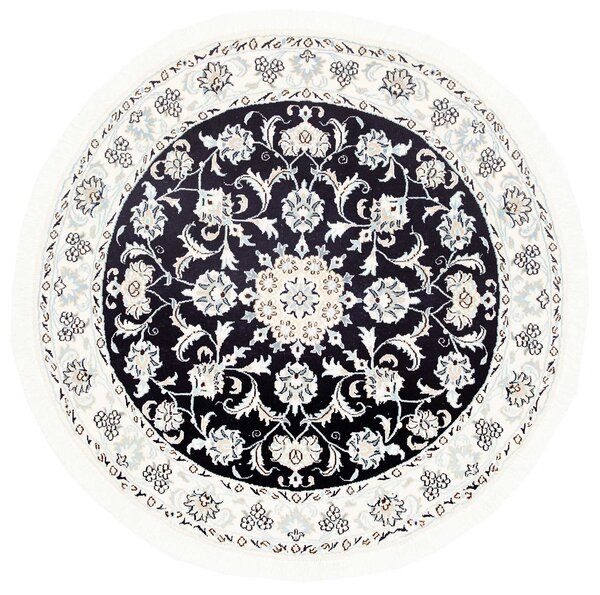 Tappeto Nain Kashmar Persia Medaglione Nero Avorio 140x140 Cm