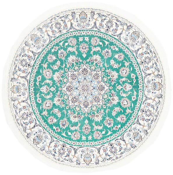 Tappeto Nain Kashmar Persia Medaglione Verde Acquamarina Crema 197x200 Cm