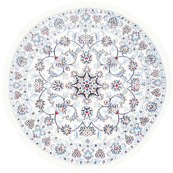 Tappeto Nain Kashmar Persia Medaglione Bianco Azzurro 148x148 Cm