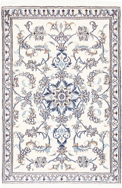 Tappeto Nain Kashmar Persia Medaglione Bianco Blu 90x133 Cm