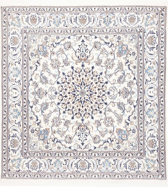 Tappeto Nain Kashmar Persia Medaglione Avorio Blu 192x200 Cm