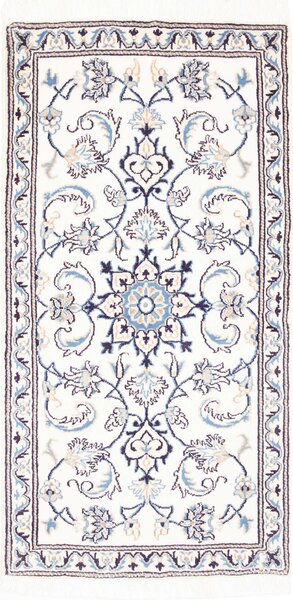 Tappeto Nain Kashmar Persia Medaglione Avorio Blu 70x138 Cm