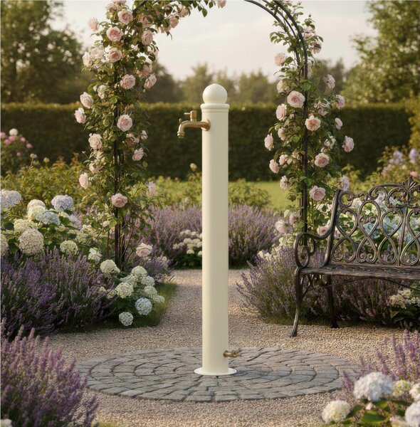 Fontana da Giardino con Due Rubinetti Stile Romantico Dimensioni 30x16x h107 cm - peso 5,8kg con tubo rubinetto, Garantita contro la ruggine Colore Avorio