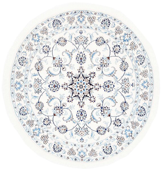 Tappeto Nain Kashmar Persia Medaglione Bianco Blu 140x142 Cm