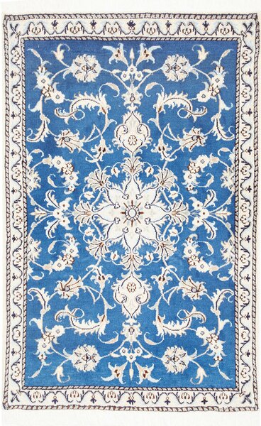 Tappeto Nain Kashmar Persia Medaglione Blu Ceruleo Avorio 90x147 Cm