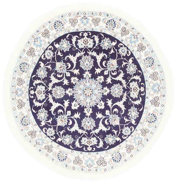Tappeto Nain Kashmar Persia Medaglione Blu Notte Crema 140x137 Cm