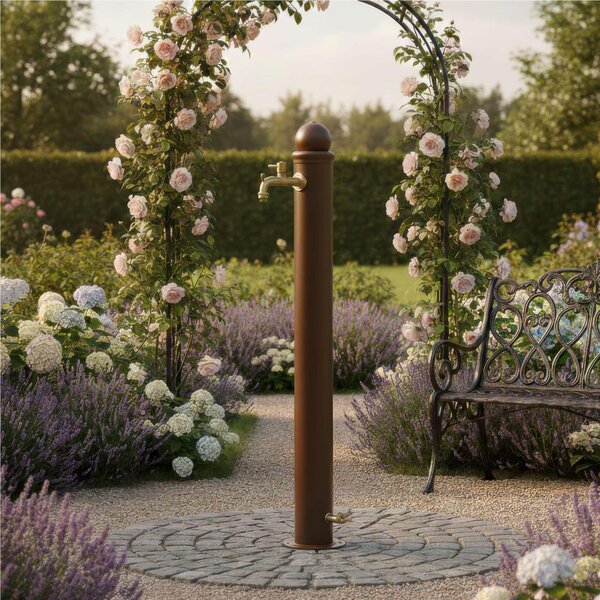 Fontana da Giardino con Due Rubinetti Stile Romantico Dimensioni 30x16x h107 cm - peso 5,8kg con tubo rubinetto, Garantita contro la ruggine Colore Ruggine