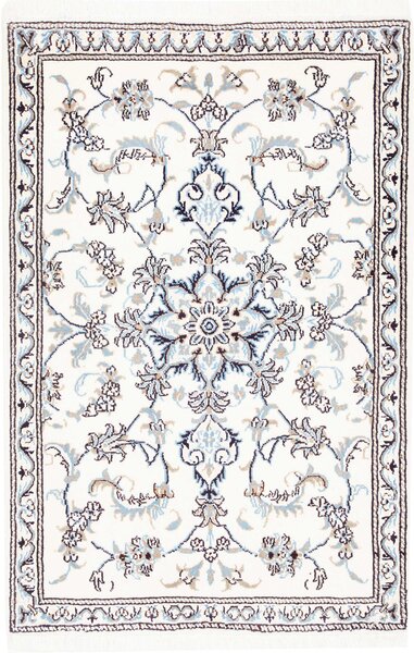 Tappeto Nain Kashmar Persia Medaglione Bianco Blu 90x137 Cm