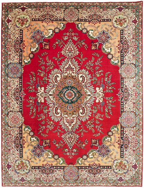Tappeto Tabriz Persia Medaglione Rosso Avorio 303x397 Cm