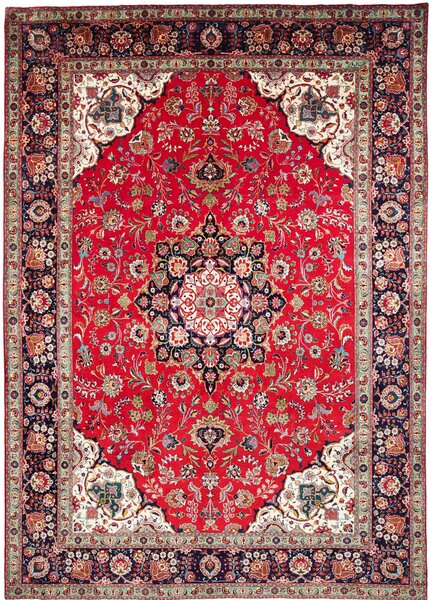 Tappeto Tabriz Persia Medaglione Rosso Blu Scuro 254x365 Cm