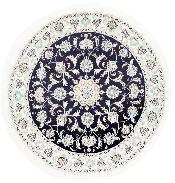 Tappeto Nain Kashmar Persia Medaglione Blu Notte Crema 145x150 Cm