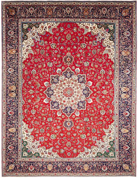 Tappeto Tabriz Persia Medaglione Rosso Blu 305x395 Cm