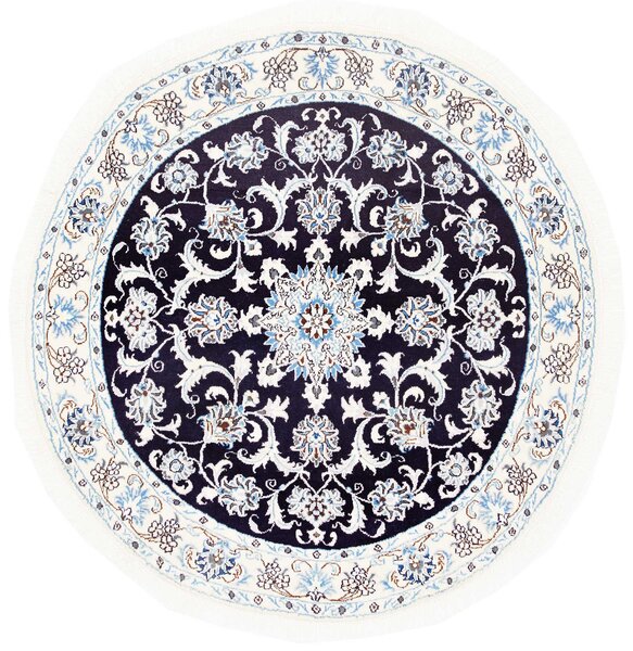 Tappeto Nain Kashmar Persia Medaglione Blu Bianco 140x145 Cm