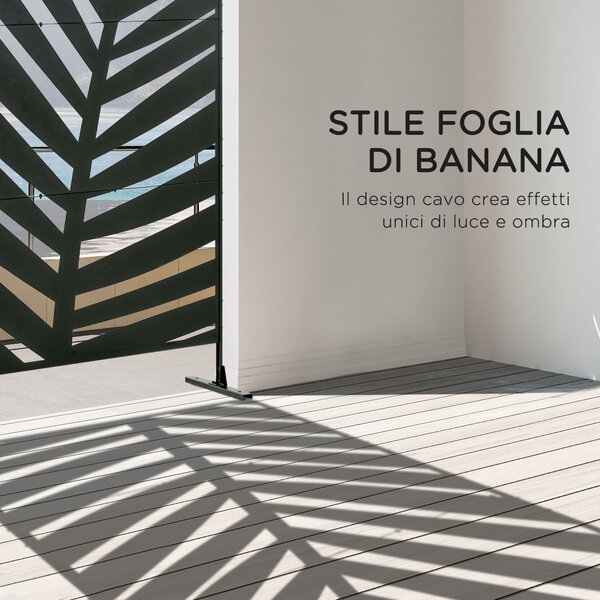 Outsunny Pannello Privacy Esterno in Metallo, 122 x 198 cm, Divisorio Decorativo con Supporto e Viti di Espansione, Pannello Autoportante per Giardino, Terrazza, Piscina, Foglia di Banana | Aosom Italy