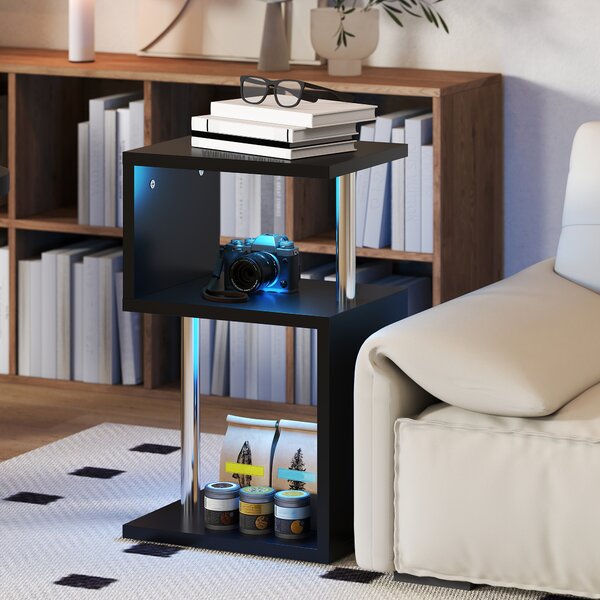 HOMCOM Tavolino con Luce LED a 3 Livelli con Ripiani e Struttura in Alluminio per Salotto Camera da Letto 44x38x75 cm Nero | Aosom Italy