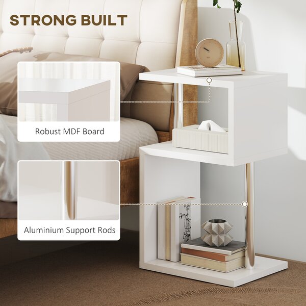 HOMCOM Tavolino con Luce LED a 3 Livelli con Ripiani e Struttura in Alluminio per Soggiorno Camera da Letto 44x38x75 cm Bianco | Aosom Italy