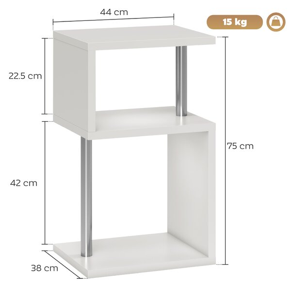 HOMCOM Tavolino con Luce LED a 3 Livelli con Ripiani e Struttura in Alluminio per Soggiorno Camera da Letto 44x38x75 cm Bianco | Aosom Italy