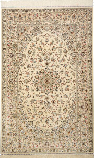 Tappeto Ghom Seta Persia Medaglione Crema Celeste 100x154 Cm