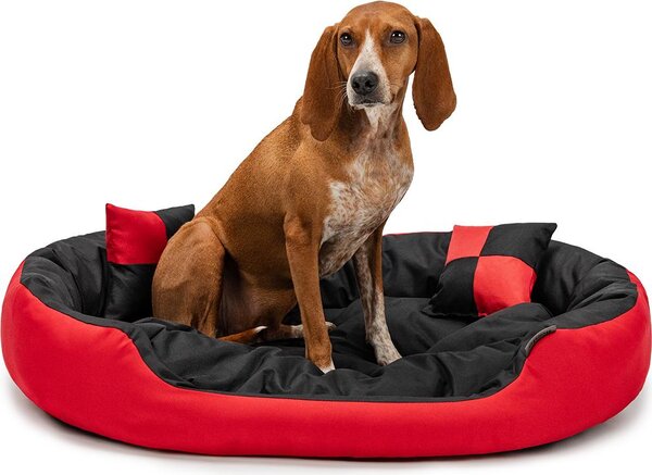 Lettino per cani lionto, elegante cesto per cani 4 in 1, idrorepellente, antigraffio e di facile manutenzione, 85x70 cm, rosso/nero
