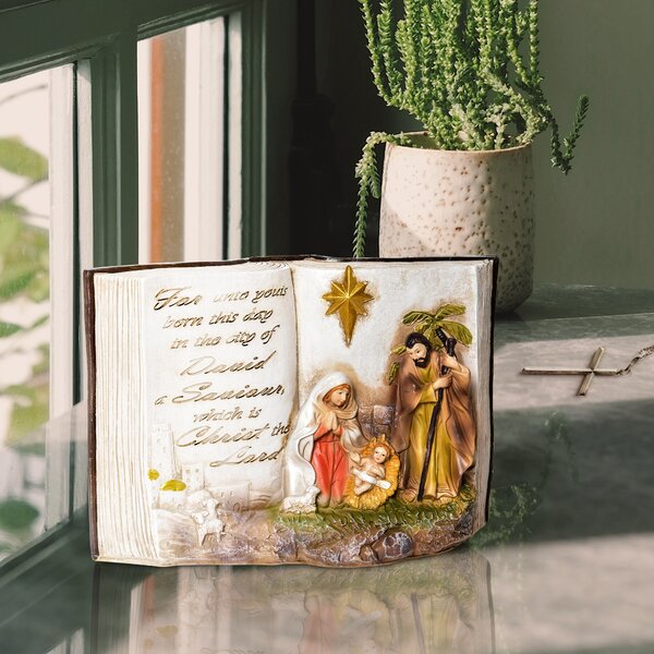 HOMCOM Presepe di Natale con Statuine 3D e Incisione, Natività, Decorazione Natalizia in Resina, 21.5x9.5x14cm|Aosom