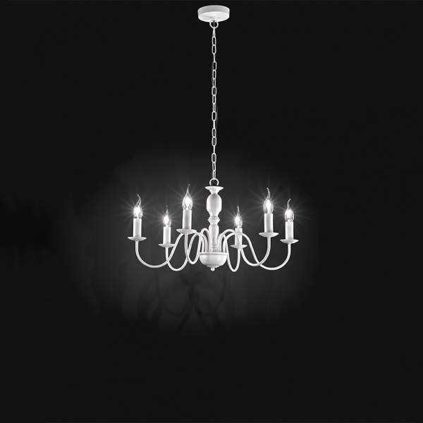 Lampadario In Metallo Provenzale Ducale Bianco 6 Luci E14