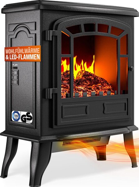 DEUBA® Caminetto Elettrico 2000W Termocamino Luce LED Effetto Fiamma Realistico Stufa Elettrica Camino Radiatore Nero