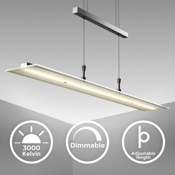 Lampadario LED a sospensione, luce dimmerabile, lampada da soffitto regolabile in altezza per cucina, luce calda, metallo color nickel opaco e vetro, 1 luce LED integrata 20W I 230V I IP20