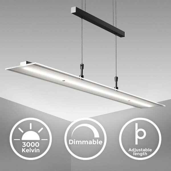 B.K.Licht Lampadario LED a sospensione, luce dimmerabile, lampada da soffitto regolabile in altezza per cucina, luce calda, metallo color nero, 1 luce LED integrata 20W I 230V I IP20