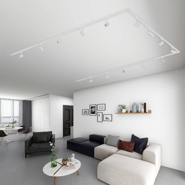 Lindby Sistema binario monofase Linaro, GU10, 14 lampadine, bianco Linaro Lindby, dimmerabile, Bianco / Opale, Soggiorno / Sala da pranzo, Metallo, Moderno, Lampada a binario