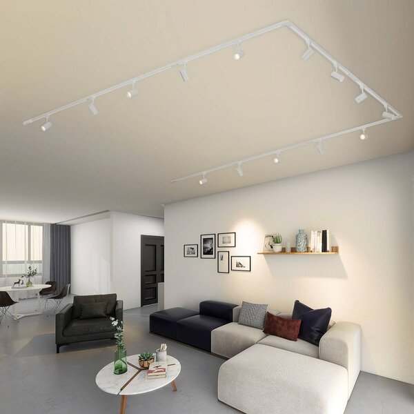 Lindby Sistema binario monofase Linaro, GU10, 14 lampadine, bianco Linaro Lindby, dimmerabile, Bianco / Opale, Soggiorno / Sala da pranzo, Metallo, Moderno, Lampada a binario