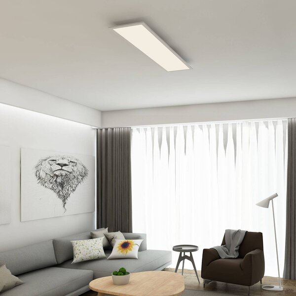 Briloner Pannello LED di Piatto, sensore, 119,5 x 29,5 cm Piatto, Bianco / Opale, Corridoio, Metallo, Moderno, Plafoniera
