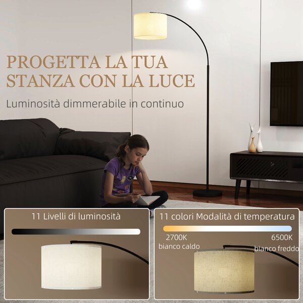 HOMCOM Lampada da Terra LED Regolabile con Telecomando, 11 Temperature e 11 Luminosità, Timer 1H, Girevole, Nero | Aosom Italy