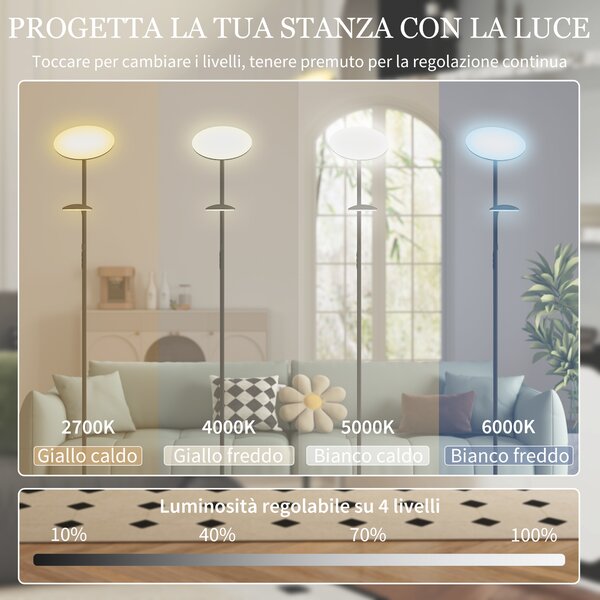 HOMCOM Lampada da Terra con 2 Punti Luce Regolabile a 4 Livelli, Temperatura 2700K-6500K e Telecomando, Nero | Aosom Italy