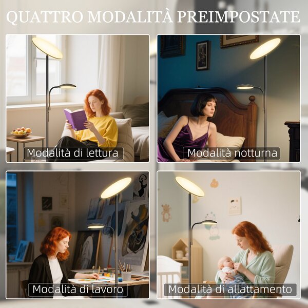 HOMCOM Lampada da Terra con 2 Punti Luce Regolabile a 4 Livelli, Temperatura 2700K-6500K e Telecomando, Nero | Aosom Italy