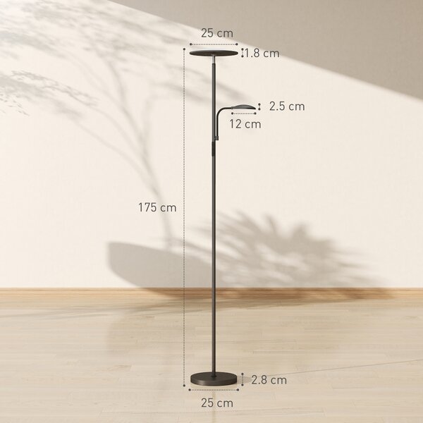 HOMCOM Lampada da Terra con 2 Punti Luce Regolabile a 4 Livelli, Temperatura 2700K-6500K e Telecomando, Nero | Aosom Italy