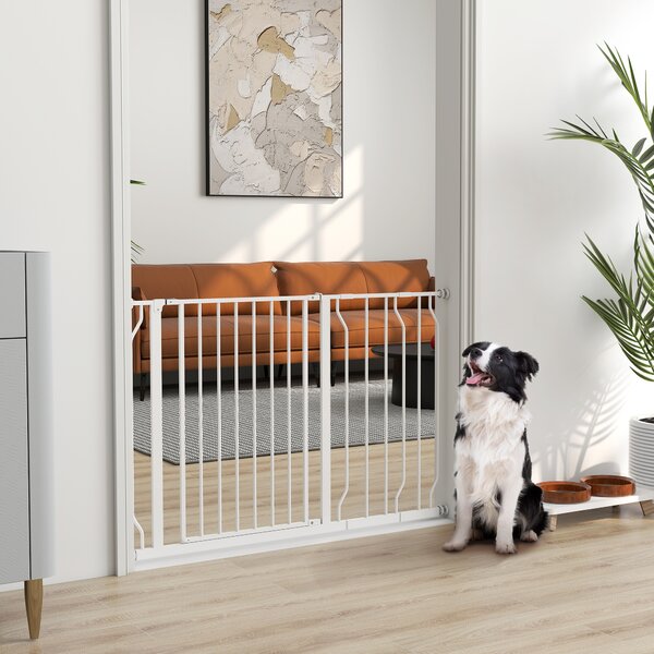 PawHut Cancelletto di Sicurezza per Cani in Acciaio e ABS, Estensibile 75-115cm per Scale e Porte, Bianco|Aosom