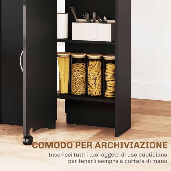 HOMCOM Tavolo Pieghevole Consolle per 4-6 persone con Ruote e Ripiani, 140x75x74cm, Rovere e Nero