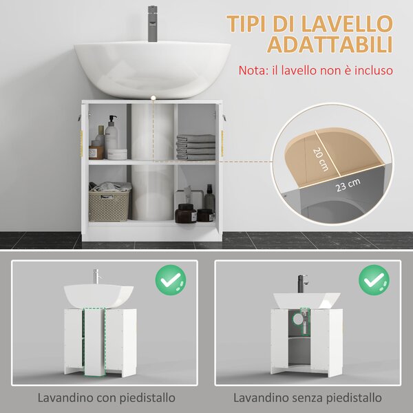Kleankin Mobile Moderno Sotto Lavabo Bagno per nascondere tubi idraulici, Sottolavandino con Antine in Legno Bianco, 60x30x60.5cm|Aosom Italy