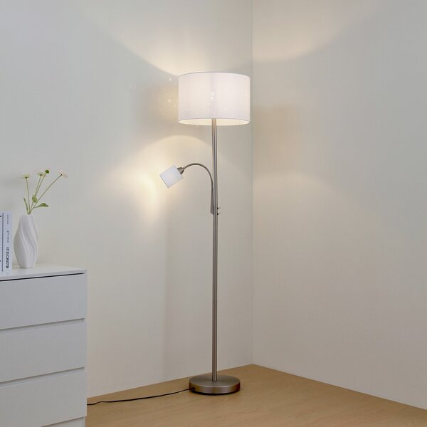 Lampada da terra Lindby, Jaileen, Bianco, Soggiorno, Tessuto / Tessile, Moderno