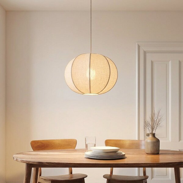 Lampada a sospensione Lindby, Elfie, dimmerabile, Beige, Soggiorno, Tessuto / Tessile, Scandinavo