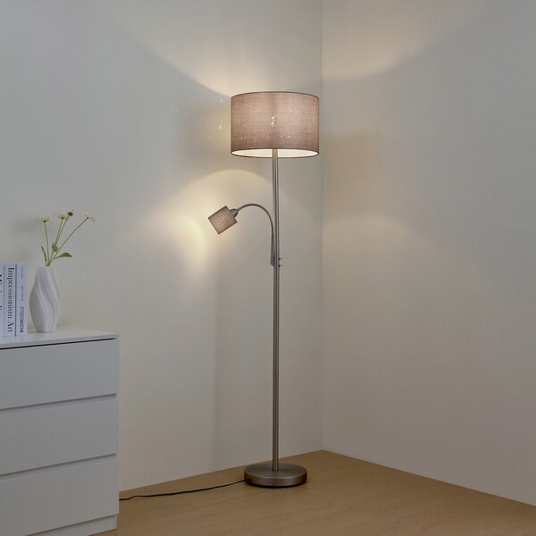 Lampada da terra Lindby, Jaileen, Grigio, Soggiorno, Tessuto / Tessile, Moderno