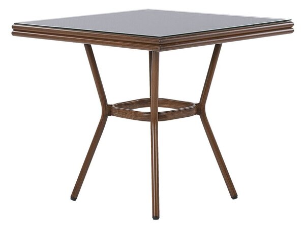 Tavolo da Giardino Marrone Scuro Quadrato 80 x 80 cm Alluminio e Vetro Beliani